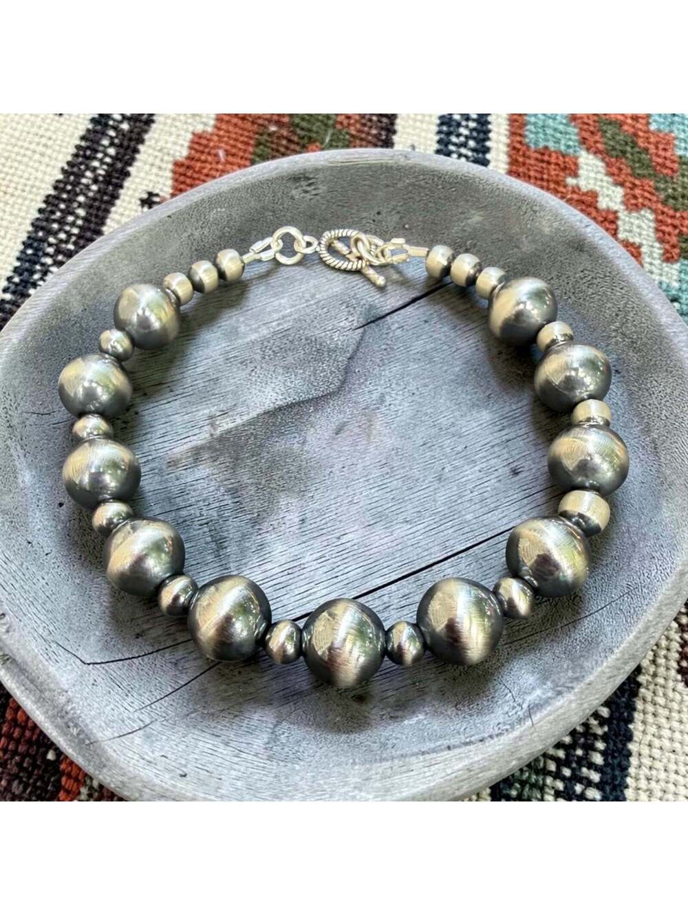 Sterling Toggle Big Baller Navajo Style Pearl Bracelet